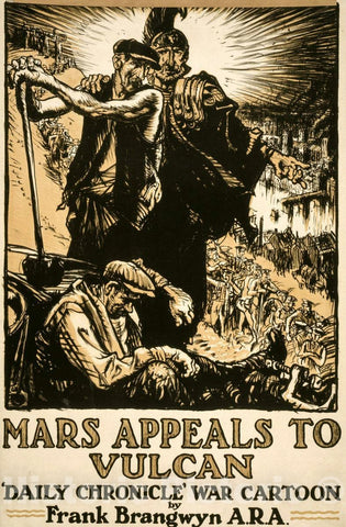 Vintage Poster -  Mars Appeals to Vulcan. Daily Chronicle war Cartoon by Frank Brangwyn A.R.A. 2, Historic Wall Art