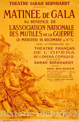 Vintage Poster -  MatinÃ©e de Gala au bÃ©nÃ©fice de l'Association Nationale de MutilÃ©s de la Guerre ThÃ©Ã¢tre Sarah Bernhardt, Historic Wall Art