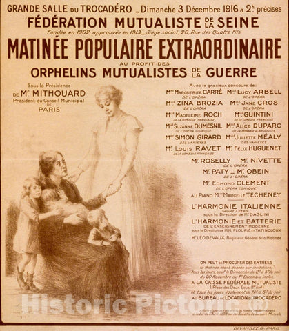 Vintage Poster -  MatinÃ©e Populaire Extraordinaire au Profit des Orphelins Mutualistes de la Guerre, Historic Wall Art