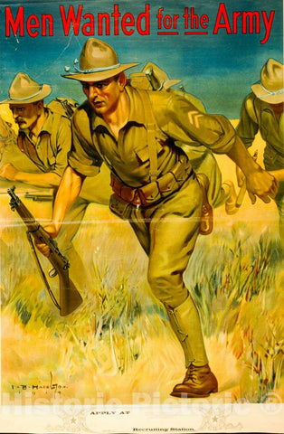 Vintage Poster -  Men Wanted for The Army -  I.B. Hazelton 1914., Historic Wall Art