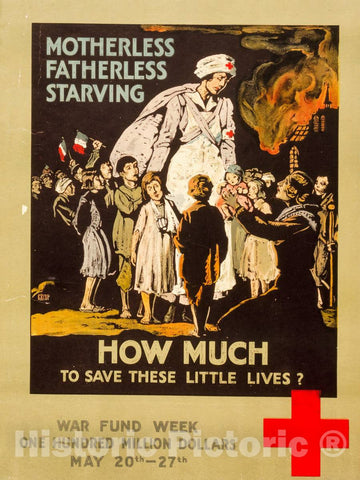 Vintage Poster -  Motherless, fatherless, Starving - How Much to Save These Little Lives?, Historic Wall Art