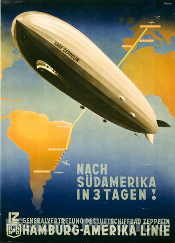 Vintage Poster -  Nach SÃ¼damerika in 3 tagen! Hamburg - Amerika Linie -  O. Anton, Hamburg., Historic Wall Art