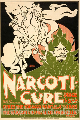 Vintage Poster -  Narcoti - Cure Cures The Tobacco Habit in from 4 to 10 Days ; Price $5.00  -  Bradley., Historic Wall Art