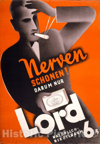 Vintage Poster -  Nerven schonen! Darum nur Lord, natÃ¼rlich - Nikotinarm  -  Bittrof., Historic Wall Art