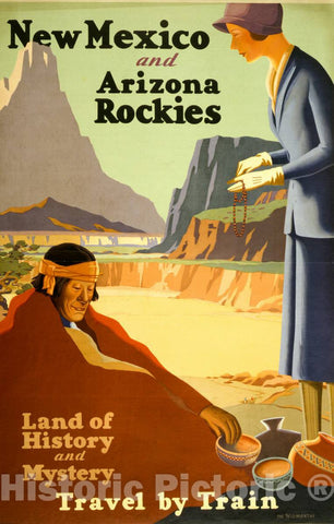 Vintage Poster -  New Mexico and Arizona Rockies. Land of History and Mystery. Travel by Train -  The Willmarths., Historic Wall Art