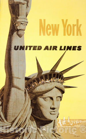 Vintage Poster - New York, United Air Lines - Stan Galli., Historic Wall Art