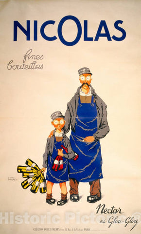 Vintage Poster -  Nicolas Fines bouteilles Nectar et Glou - glou  -  d'aprÃ¨s Dransy., Historic Wall Art