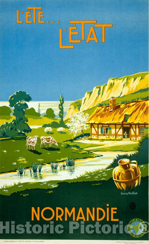 Vintage Poster -  Normandie, l'Ã©tÃ©, l'Ã©tÃ© -  Lucien Baubaut., Historic Wall Art