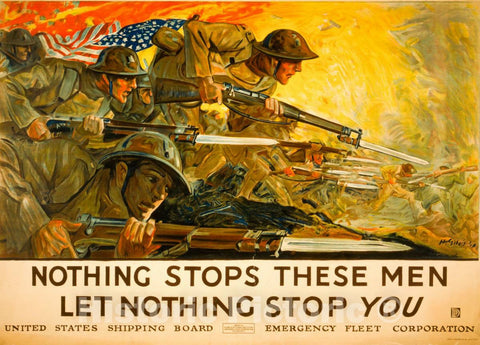 Vintage Poster -  Nothing Stops These Men, let Nothing Stop You -  H. Giles '18 ; John H. Eggers Co. Inc, New York., Historic Wall Art