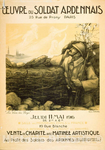 Vintage Poster -  Oeuvre du Soldat ardennais vente de charitÃ© avec matinÃ©e artistique, Historic Wall Art