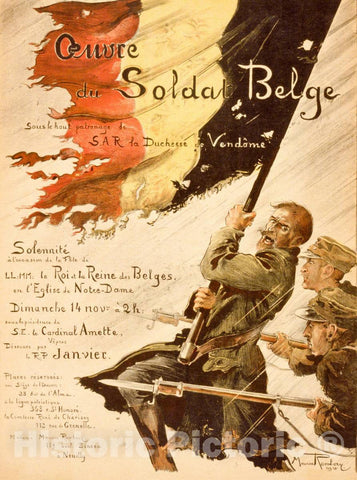 Vintage Poster - Oeuvre du Soldat belge, Historic Wall Art
