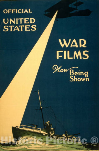 Vintage Poster -  Official United States war Films Now Being Shown -  The Hegeman Print N.Y., Historic Wall Art
