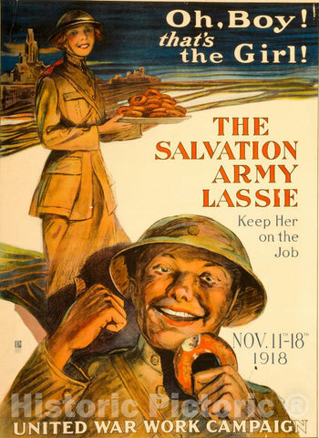 Vintage Poster -  Oh, boy! That's The Girl! The Salvation Army Lassie - Keep her on The Job, Historic Wall Art