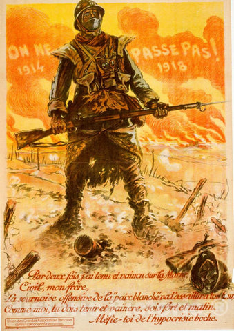 Vintage Poster -  On ne passe pas. 1914 1918. Par Deux fois J'Ai tenu et vaincu sur la Marne, Historic Wall Art
