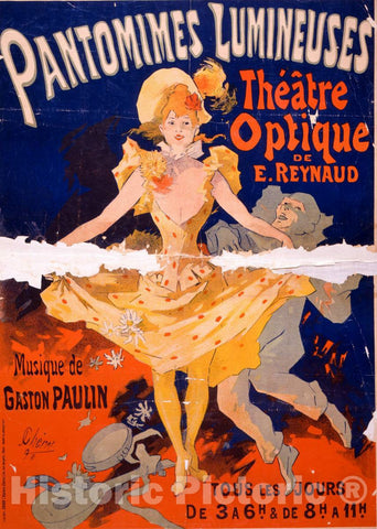 Vintage Poster -  Pantomimes lumineuses: ThÃ©Ã¢tre optique de E. Reynaud, Musique de Gaston Paulin  -  J. ChÃ©ret, 92., Historic Wall Art