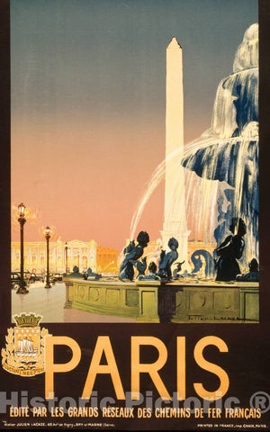 Vintage Poster -  Paris, Ã©ditÃ© par les Grands rÃ©seaux des chemins de fer FranÃ§ais -  Julien Lacaze ; Imp. Chaix, Paris., Historic Wall Art