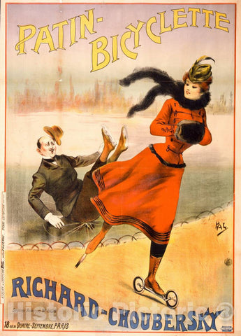 Vintage Poster -  Patin - bicyclette -  Richard - Choubersky -  PAL., Historic Wall Art