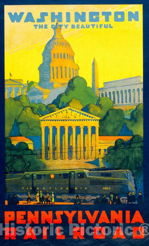 Vintage Poster -  Pennsylvania Railroad -  Washington, The City Beautiful -  Grif Teller., Historic Wall Art