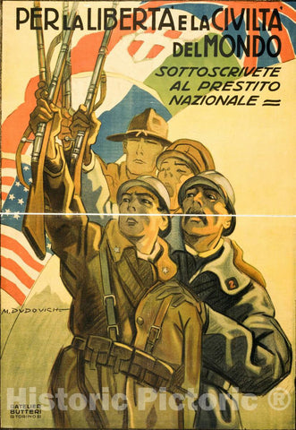 Vintage Poster -  Per la libertÃ  e la civiltÃ  del Mondo -  M. Dudovich., Historic Wall Art