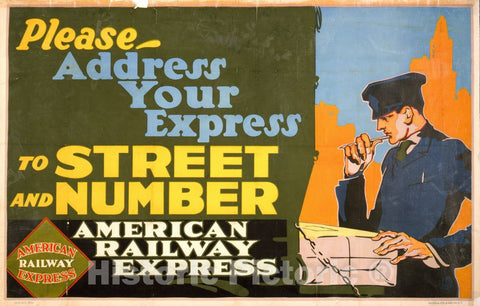Vintage Poster -  Please -  Address Your Express to Street and Number American Railway Express  -  Fellner., Historic Wall Art