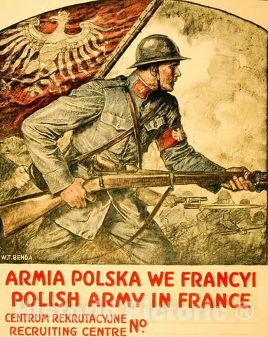 Vintage Poster -  Polish Army in France -  W. T. Benda., Historic Wall Art