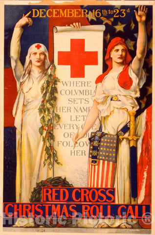 Vintage Poster -  Red Cross Christmas roll Call December 16th to 23rd  -  E. H. Blashfield 1918., Historic Wall Art