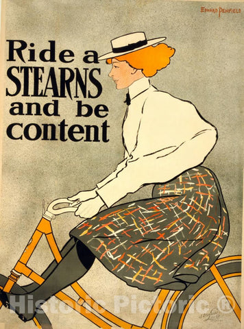 Vintage Poster -  Ride a Stearns and be Content -  J. Ottmann Lith. Co, Puck Bld'g, N.Y., Historic Wall Art
