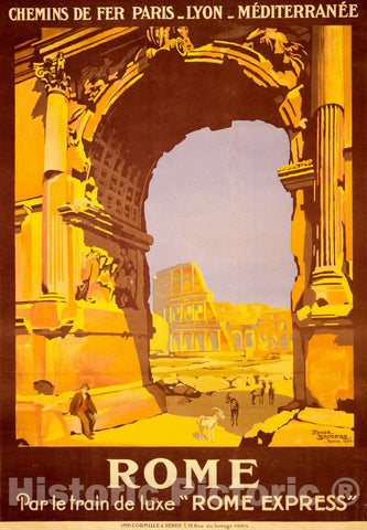 Vintage Poster -  Rome, par le Train de Luxe Rome Express -  Roger Broders, Rome, 1921., Historic Wall Art
