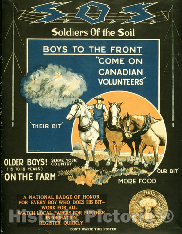 Vintage Poster -  S.O.S. Soldiers of The Soil -  Boys to The Front, Historic Wall Art