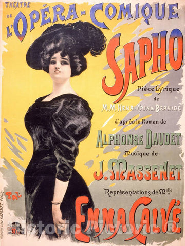 Vintage Poster -  Sapho: ThÃ©Ã¢tre de l'OpÃ©ra - Comique  -  PAL., Historic Wall Art