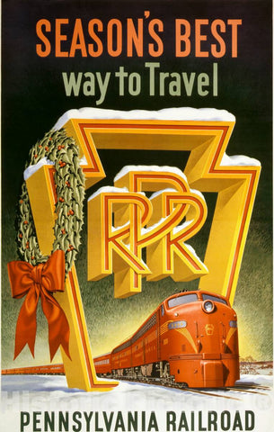 Vintage Poster - Season's Best Way to Travel. Pennsylvania Railroad, Historic Wall Art