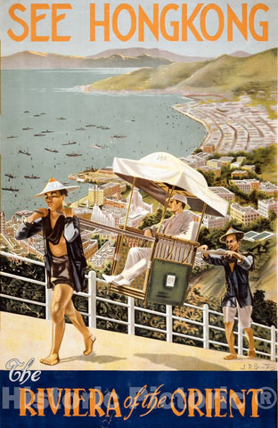 Vintage Poster -  See Hong Kong, The Riviera of The Orient -  J. D. P, Historic Wall Art