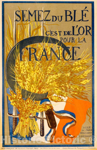 Vintage Poster -  Semez du blÃ©. C'est de l'or Pour la France -  Suzanne Ferrand. 2, Historic Wall Art