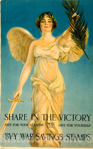 Vintage Poster -  Share in The Victory - Save for Your Country - Save for Yourself - Buy War Savings Stamps -  Haskell Coffin ; Mural Advertising, Rusling Wood., Historic Wall Art