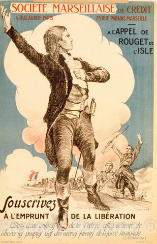Vintage Poster -  SociÃ©tÃ© Marseillaise de CrÃ©dit. Souscrivez Ã¡ l'Emprunt de la LibÃ©ration, Historic Wall Art