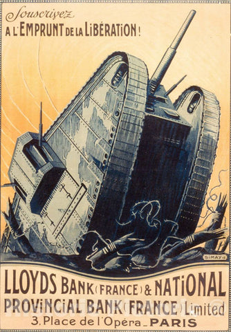 Vintage Poster -  Souscrivez a l'Emprunt de la Liboeration! Lloyds Bank (France) and National Provincial Bank (France) Limited, Historic Wall Art