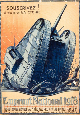 Vintage Poster -  Souscrivez! et Nous aurons la Victoire. Emprunt National 1918, Historic Wall Art