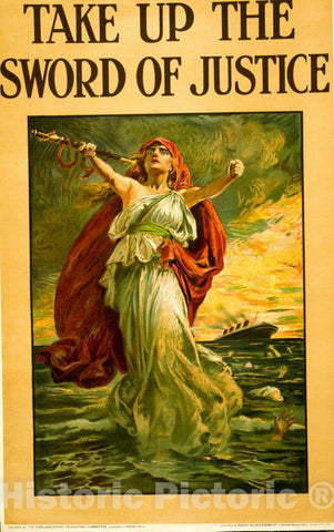 Vintage Poster -  Take up The Sword of Justice -  B.P., Historic Wall Art