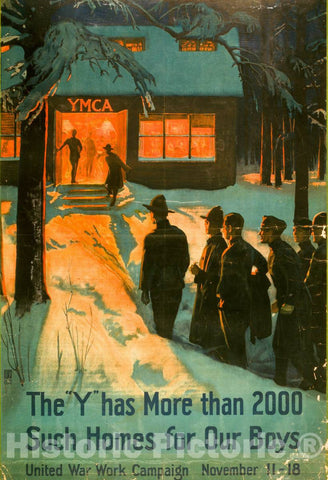 Vintage Poster -  The Y has More Than 2000 Such Homes for Our Boys - United War Work Campaign, November 11 - 18 -  Albert Herter., Historic Wall Art