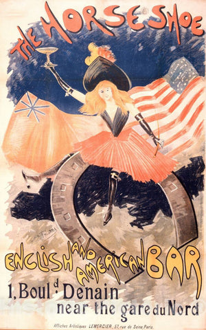 Vintage Poster -  The Horseshoe English and American bar, 1, Bould. Denain Near The Gare du Nord -  ABEL Truchet., Historic Wall Art