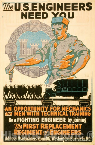 Vintage Poster -  The U.S. Engineers Need You -  George Carlson., Historic Wall Art