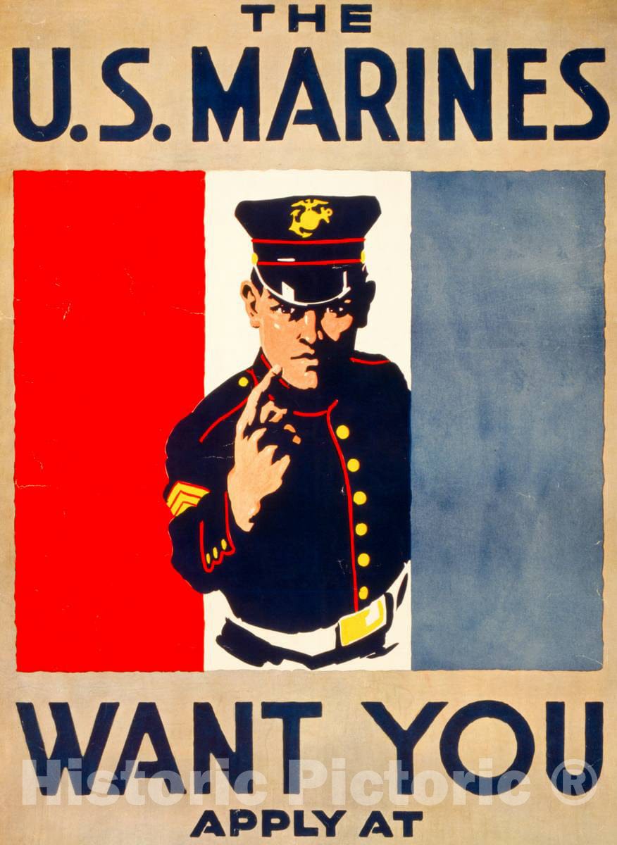 Vintage Poster -  The U.S. Marines Want You, Historic Wall Art