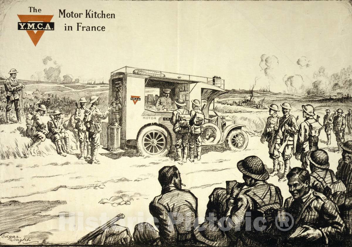 Vintage Poster - The Y.M.C.A. Motor Kitchen in France - Edgar Wright., Historic Wall Art