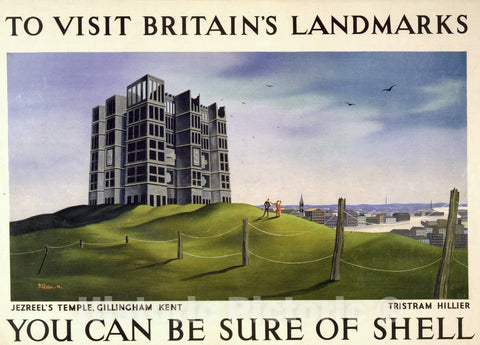 Vintage Poster -  to Visit Britain's Landmarks, You can be Sure of Shell -  Hillier., Historic Wall Art
