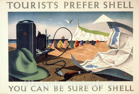 Vintage Poster -  Tourists Prefer Shell, You can be Sure of Shell -  Hillier., Historic Wall Art