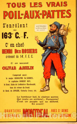 Vintage Poster -  Tous les vrais Poil - aux - pattes s'enrÃ´lent au 163e C. - F., Historic Wall Art
