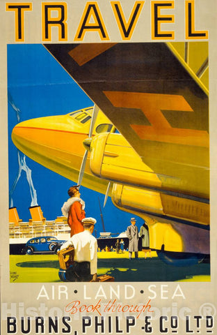 Vintage Poster -  Travel -  air, Land, sea. Book Through Burnes, Philip & Co. Ltd. -  Walter Jardine., Historic Wall Art