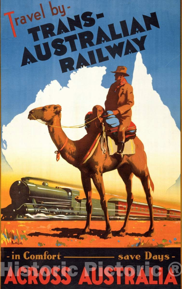 Vintage Poster -  Travel by Trans - Australian Railway Across Australia -  Northfield., Historic Wall Art