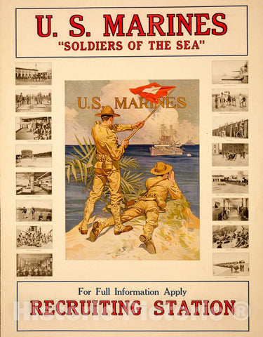 Vintage Poster -  U.S. Marines Soldiers of The sea -  for Full Information Apply Recruiting Station -  J.C. Leyendecker. 1, Historic Wall Art