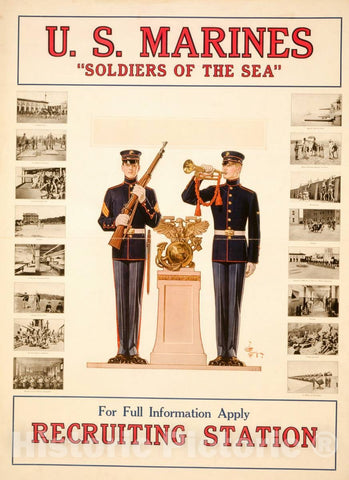 Vintage Poster -  U.S. Marines Soldiers of The sea -  for Full Information Apply Recruiting Station -  J.C. Leyendecker. 2, Historic Wall Art